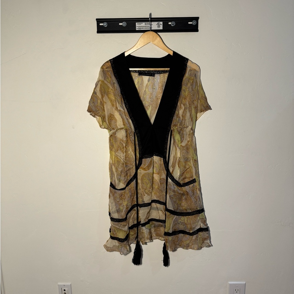 🌙Women’s Zara Sheer Silk Paisley Cover Up Dress with Tassels✨ - Picture 4 of 9